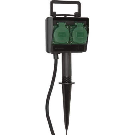 Brennenstuhl presa multipla da giardino a 2 prese con punta da terra IP 44 - Colore Nero/Verde