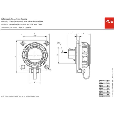 PCE 20351-8b Presa da pannello IP68 Blu [20351-8B