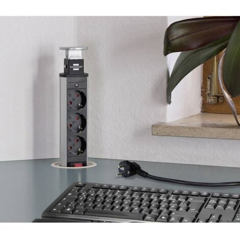 Brennenstuhl 1396200003 Multipresa verticale a torre 3 scomparti Alluminio, Nero Schuko 1 pz.