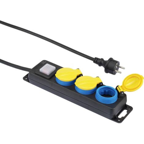 Renkforce 350E-CMB Multipresa con interruttore 3 scomparti Nero, Giallo, Blu Schuko 1 pz.