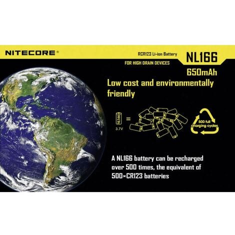 NiteCore NL166 Batteria ricaricabile speciale 16340 Li-Ion 3.7 V 650 mAh
