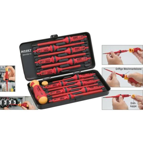 Hazet VDE Kit di punte intercambiabili per giraviti 14 parti Taglio, Croce Phillips, Croce Pozidriv, TORX interno (1/5)