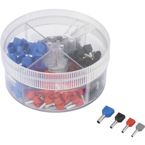 Assortimento di tubetti terminali doppi 0,5 mm² 2,5 mm² grigio, rosso, nero, blu Conrad Components 739884, 200 pz.
