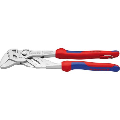 KNIPEX 86 05 250 T Pinza chiave pinza e chiave in un unico utensile rivestiti in materiale bicomponente, con anello di fissaggio incorporato per agganciare una protezione anticaduta cromata 250 mm