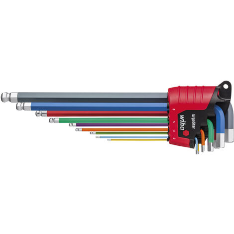 Wiha Set di chiavi a brugola in supporto ErgoStar Testa sferica esagonale 10-pz. colori luminos in confezione di cartone da espositore (43849) (1/3)