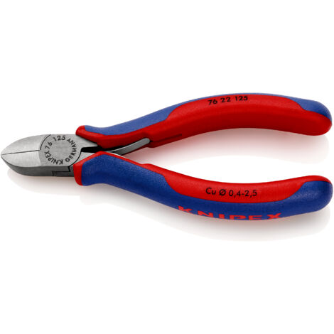 KNIPEX 76 22 125 Tronchese laterale per elettromeccanica con manici multicomponente atramentata nera 125 mm