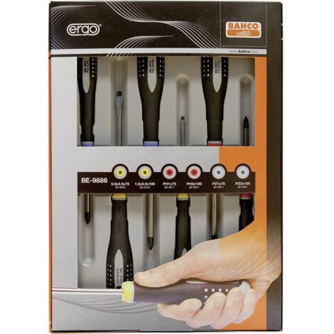 Bahco Ergo Officina e meccanica Kit cacciaviti 6 parti Taglio, Croce Pozidriv, Croce Phillips