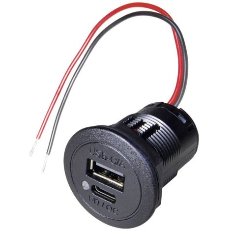 ProCar 67311000 - Presa USB Da Incasso Per Auto E Camper | 12V DC A 5V DC Con Invertitore Integrato | Diametro 27,8mm | Cavo Prefabbricato Da 150mm