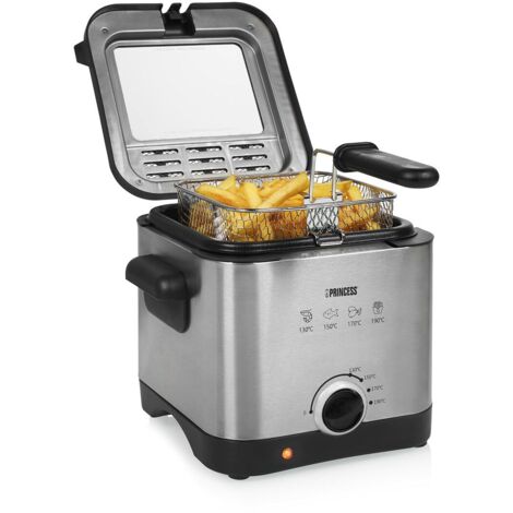 Princess 182612 Friggitrice 1.5 l 1000 W Rivestimento antiaderente, Protezione da surriscaldamento Argento, Nero