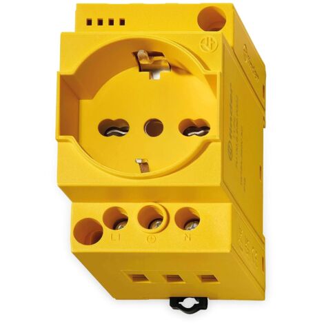Presa Elettrica da Quadro Finder Schuko + Bipasso Italiana - Colore Giallo. Con LED di Presenza Tensione nella Presa (1/2)