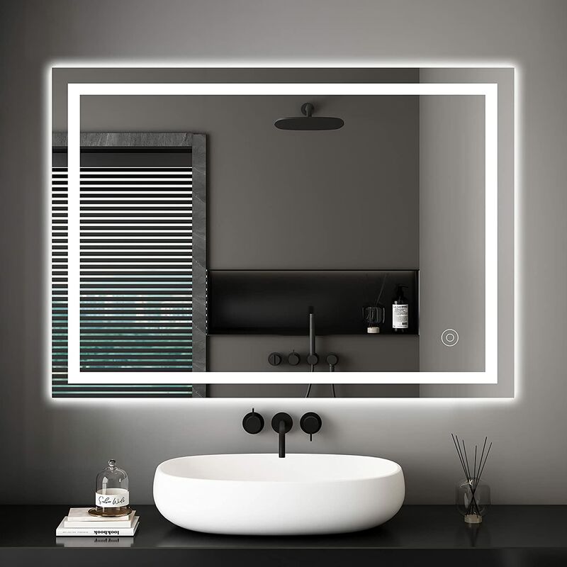 S'AFIELINA Badspiegel mit Beleuchtung 100x60cm LED Badspiegel mit  Touch-Schalter Badezimmerspiegel Kaltweiß Licht 6500K Wandspiegel mit  3-Fach