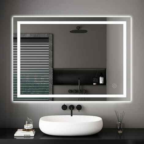 Badezimmerspiegel Dripex Wandspiegel LED Badspiegel mit Beleuchtung mit  Touch-Schalter Beschlagfrei Kaltweiß 6400K Energiesparend Lichtspiegel 50x70
