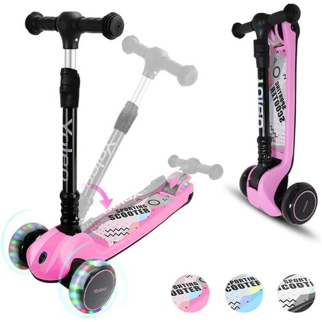 für 3-12 Jahre Mädchen Jungen 2 LED Aufleuchten Räder Klappbar Scooter 3 Höhenverstellbare Kinderroller Roller Kinder mit Ständer 