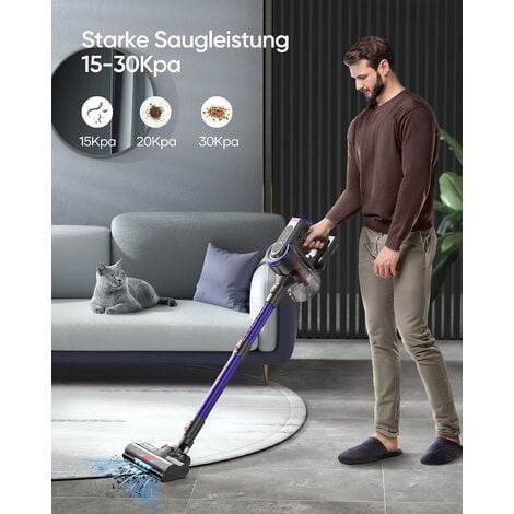 BuTure Akku Staubsauger 38KPa/450W, Staubsauger kabellos bis zu 55 Min, Kabelloser Staubsauger mit Touch Screen LED, Abnehmbarem Akku, Wandhalterung, für Tierhaare Teppich & Boden