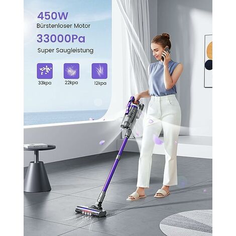 HONITURE Akku Staubsauge, 450 W/38 KPa Staubsauger Kabellos mit OLED-Display, 8 Animationsmodi, 55 Minuten, Aromatherapie, Akku Besenstaubsauger für Teppich/Tierhaare/Hartböden