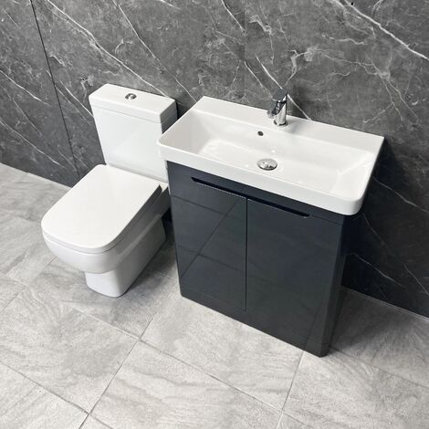 RAK Series 600 Toilet + Ross 700mm Vanity Unit Bathroom Suite White / Anthracite, Anthracite Gloss-With Tap (1/5)