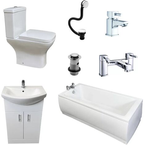 Luxury Square 1700 x 700mm Bath Complete Modern Bathroom Suite Inc Taps & Vanity