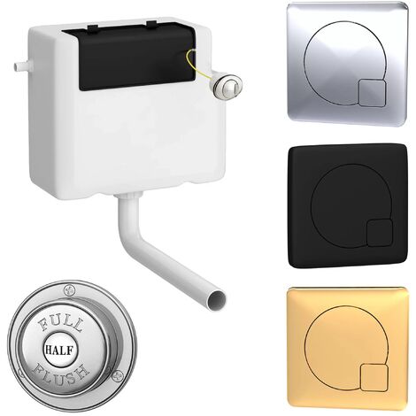 Concealed Cistern Dual Flush With Side Inlet Choice of Push Button Flush, Black Square
