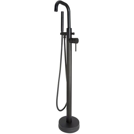 Core Matt Black Modern Round Style Freestanding Bath Shower Mixer Bathroom Tap (1/4)