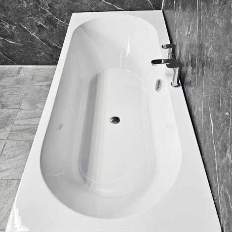 Sharon 1700mm x 750mm Double Ended Bath Slim Round Style Acrylic Modern, standard bath-without bath panel