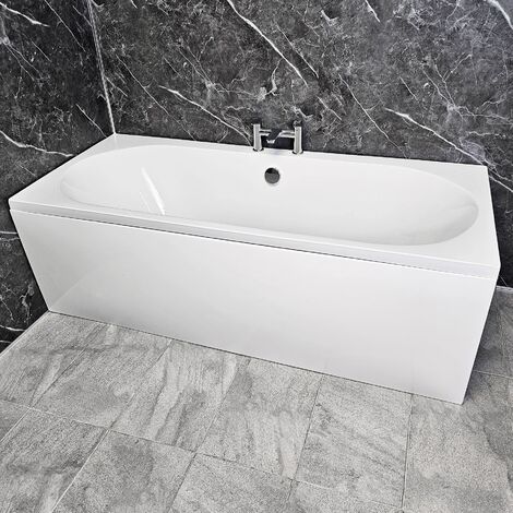 Sharon 1700mm x 750mm Double Ended Bath Slim Round Style Acrylic Modern, standard bath-without bath panel