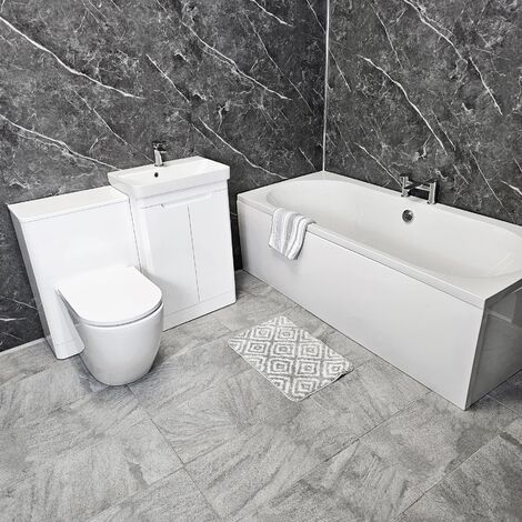 Sharon Double Ended Bathroom Suite With Ross White Gloss Vanity Units & Taps, 550mm Vanity