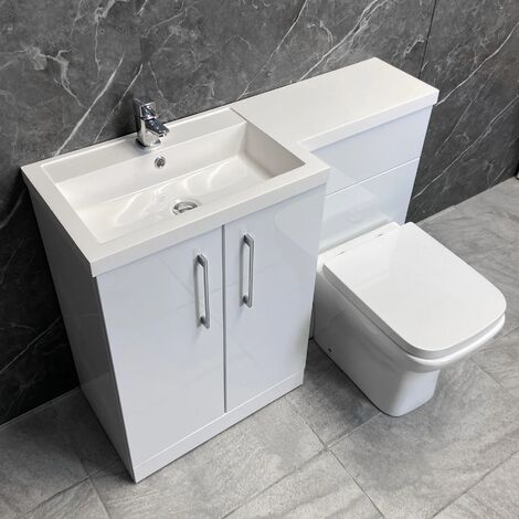 Arno 1100mm Vanity Bathroom Suite Sink + Toilet Unit L Shape - Left Hand, Standard Pan-With Tap