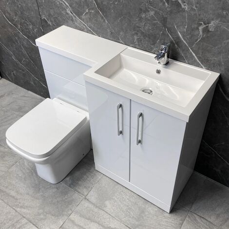 Arno 1100mm Vanity Bathroom Suite Sink + Toilet Unit L Shape - Right Hand, Square Pan-With Tap