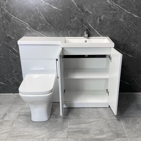 Arno 1100mm Vanity Bathroom Suite Sink + Toilet Unit L Shape - Right Hand, Square Pan-No Tap
