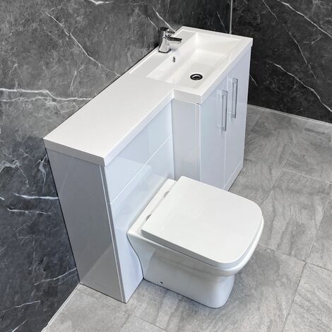 Arno 1100mm Vanity Bathroom Suite Sink + Toilet Unit L Shape - Right Hand, Square Pan-No Tap