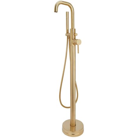Core Brushed Brass Modern Round Style Freestanding Bath Shower Mixer Tap