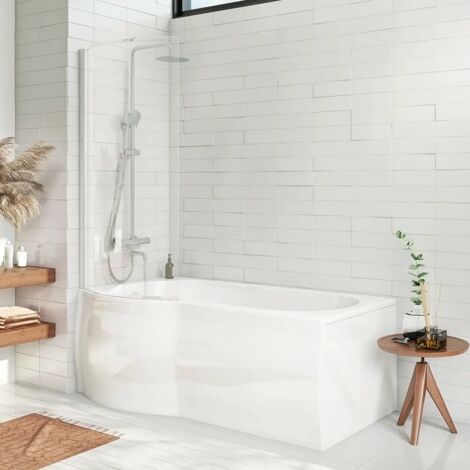 P Shaped Showerbath + Bath Panel + 6mm Glass Bath Screen Left Hand, No End Panel