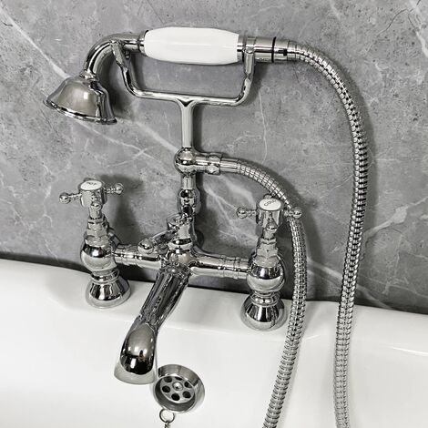 Cammie Bath Shower Mixer Tap Inc Handset Traditional Style Chrome & White (1/5)