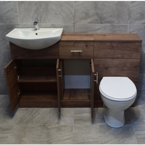 1350mm Walnut Vanity Set Suite Bathroom Storage Drawerline Toilet Basin Sink, Without tap & waste