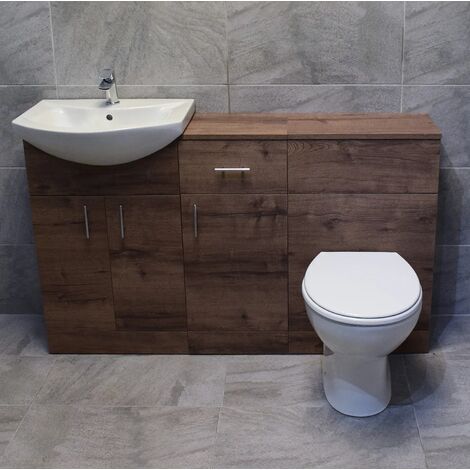 1350mm Walnut Vanity Set Suite Bathroom Storage Drawerline Toilet Basin Sink, With tap & waste
