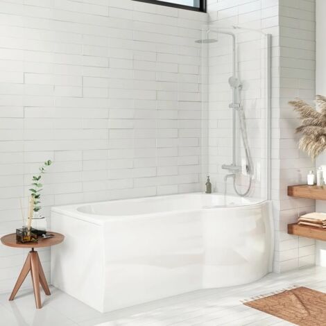P Shaped Showerbath + Bath Panel + 6mm Glass Bath Screen Right Hand, No End Panel (1/3)