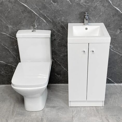 Cloakroom Suite Alpine Duo 400mm White Vanity Unit + Short Projection Toilet, With Tap