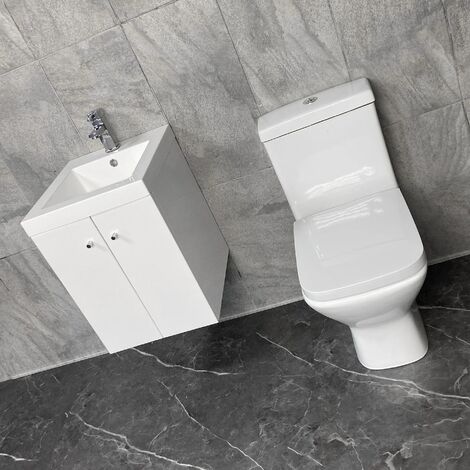 Cloakroom Suite Alpine Duo 400mm Wall Hung Vanity Unit + Short Projection Toilet, With Tap