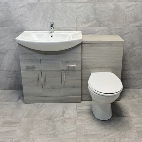 1250mm Ash Grey Finish Bathroom Furniture Vanity Set Basin Sink Toilet Option, With standard pan-Without Tap & Waste