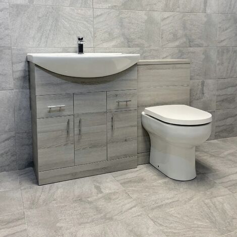 1250mm Ash Grey Finish Bathroom Furniture Vanity Set Basin Sink Toilet Option, With standard pan-Without Tap & Waste