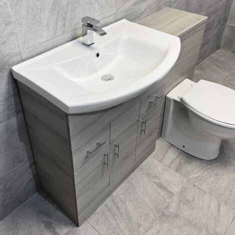 1250mm Ash Grey Finish Bathroom Furniture Vanity Set Basin Sink Toilet Option, With standard pan-Without Tap & Waste