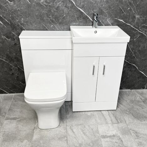Naomi Vanity Suite 1000mm Bathroom Furniture Basin Sink Unit & Toilet Set White, With Tap & Waste