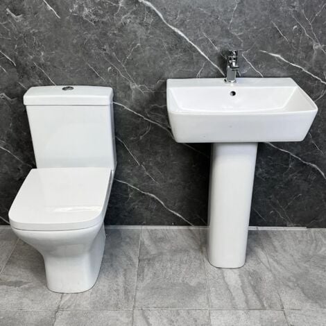 Basin & Rimless Toilet Bathroom Suite Meg with Sindee Square Short Projection WC, Without Tap