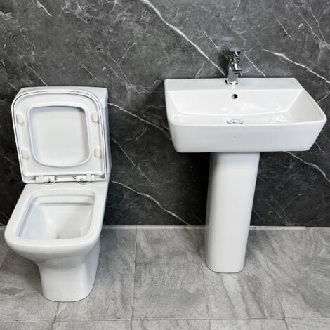 Basin & Rimless Toilet Bathroom Suite Meg with Sindee Square Short Projection WC, Without Tap