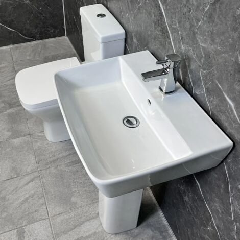 Basin & Rimless Toilet Bathroom Suite Meg with Sindee Square Short Projection WC, Without Tap