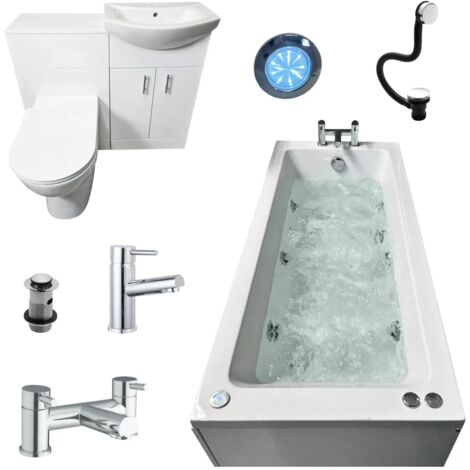 Whirlpool Bath Suite Inc FREE White Light Siera Bath, Taps & 1050mm ...