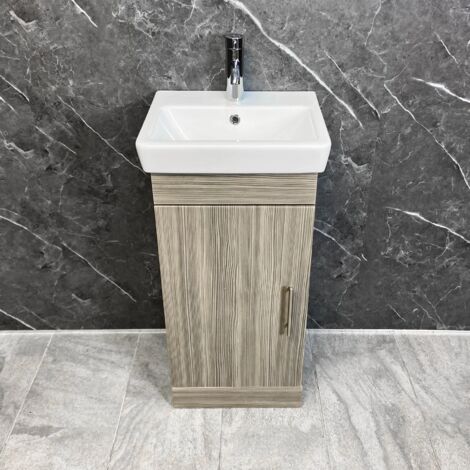 Roca 450mm Vanity Unit with Ceramic Basin in Wood Finish 1 Door Cloakroom, Without Tap