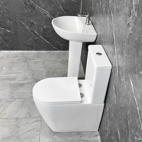 Tornado Flush Toilet & Basin Bathroom Suite Water Saving Rimless Closed Back, With Tap