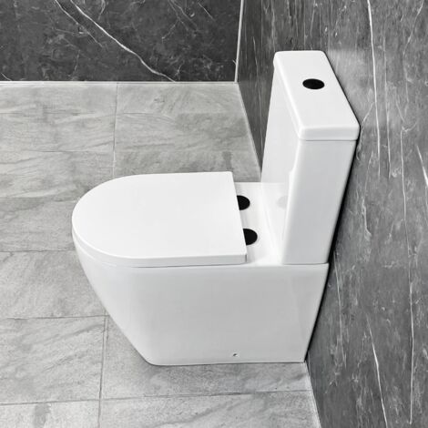 Tornado Flush Toilet with Black Flush Button & Hinges Closed Back Rimless (1/4)