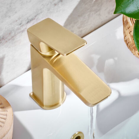 Muro Brushed Brass Finish Basin Mono Mixer Tap Square Style, Without Waste (1/3)